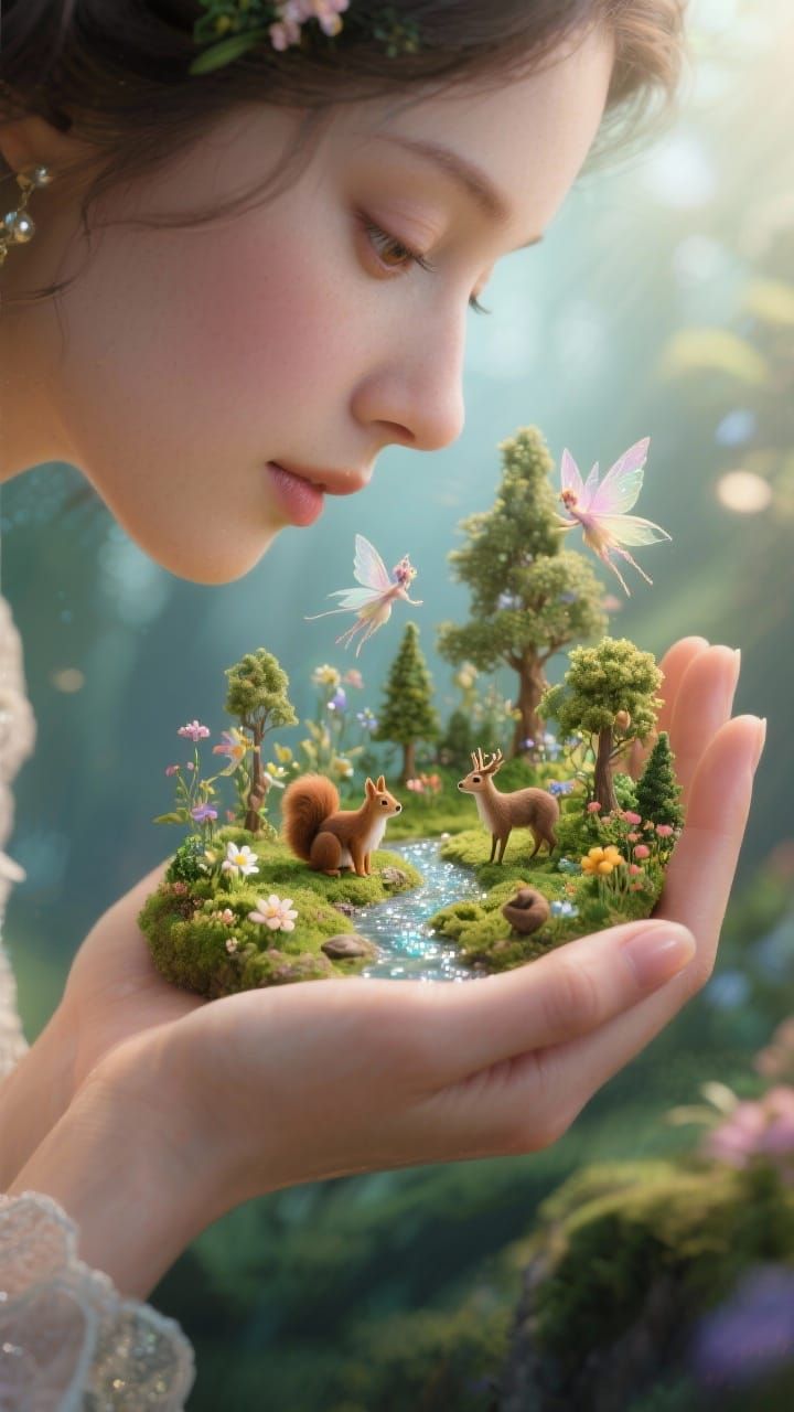 Lady's Hand Holds Magical Miniature Woodland World