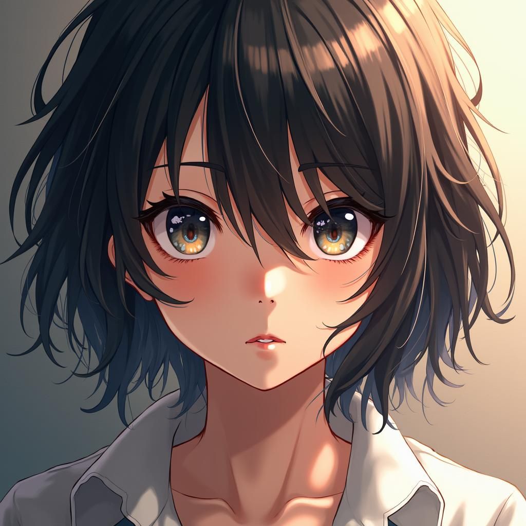 16k resolution, young androgynous anime character head and s...