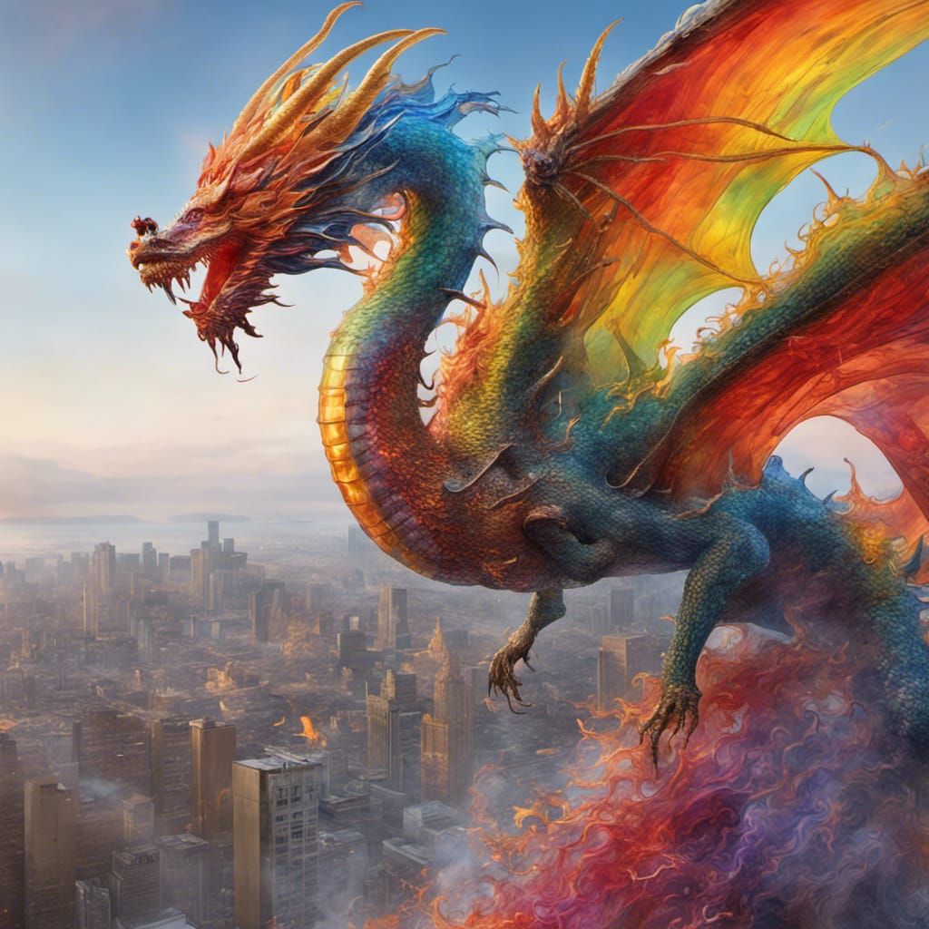 Rainbow Dragon in Flight: Blown Glass Sculpture