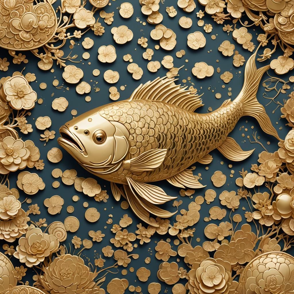 Opulent Goldfish with Chinese Motifs in Digital Art