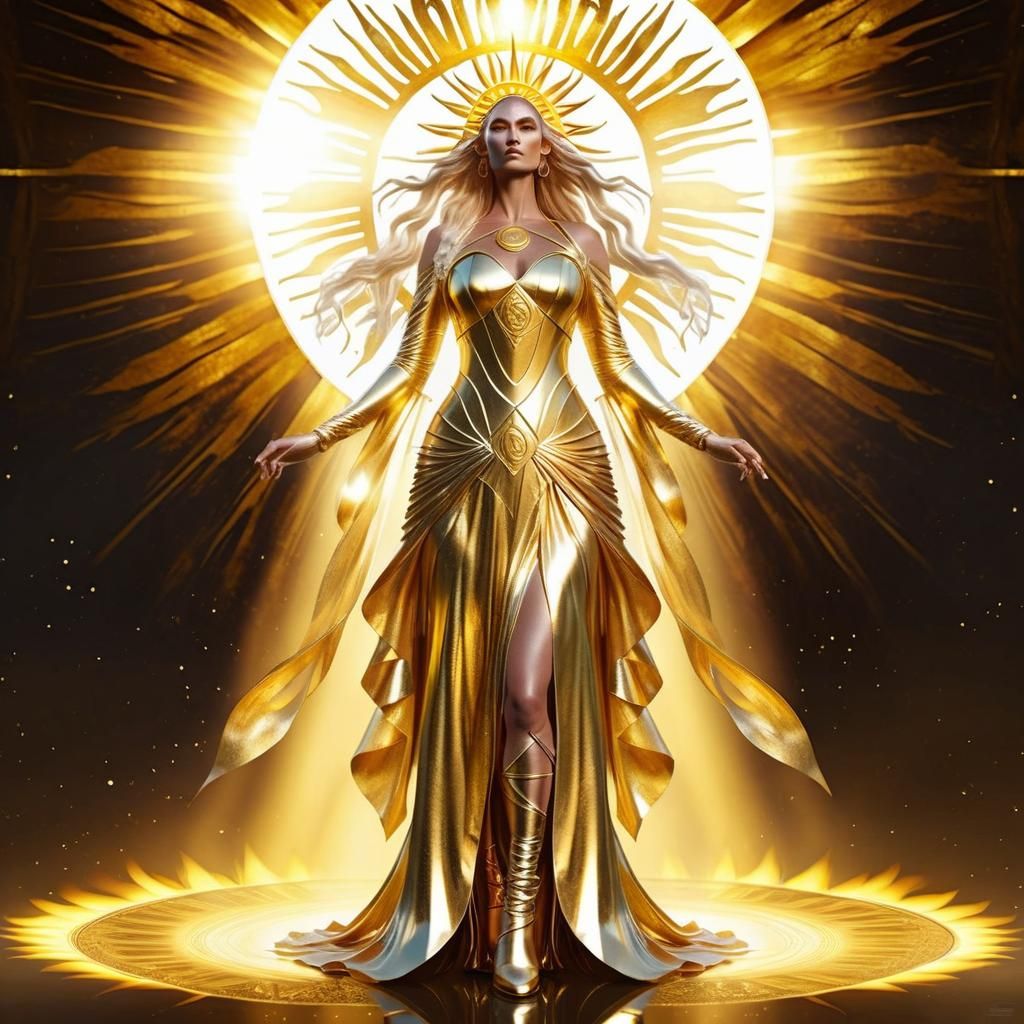Shining Sun Goddess in Metallic Gold Dress