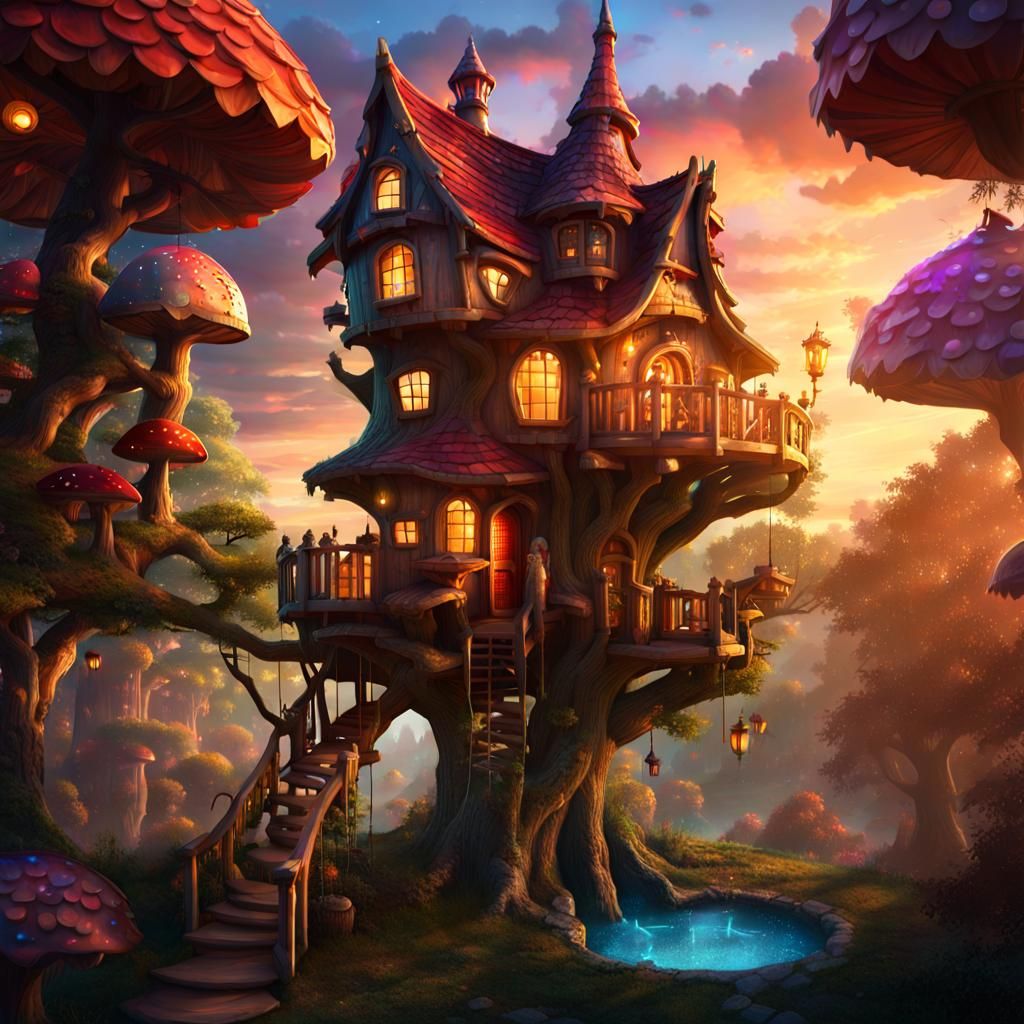 fox dragon lady owl mushroom cat treehouse castle