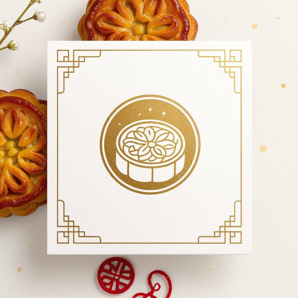 Minimalist Mooncake Logo with Gold Accent