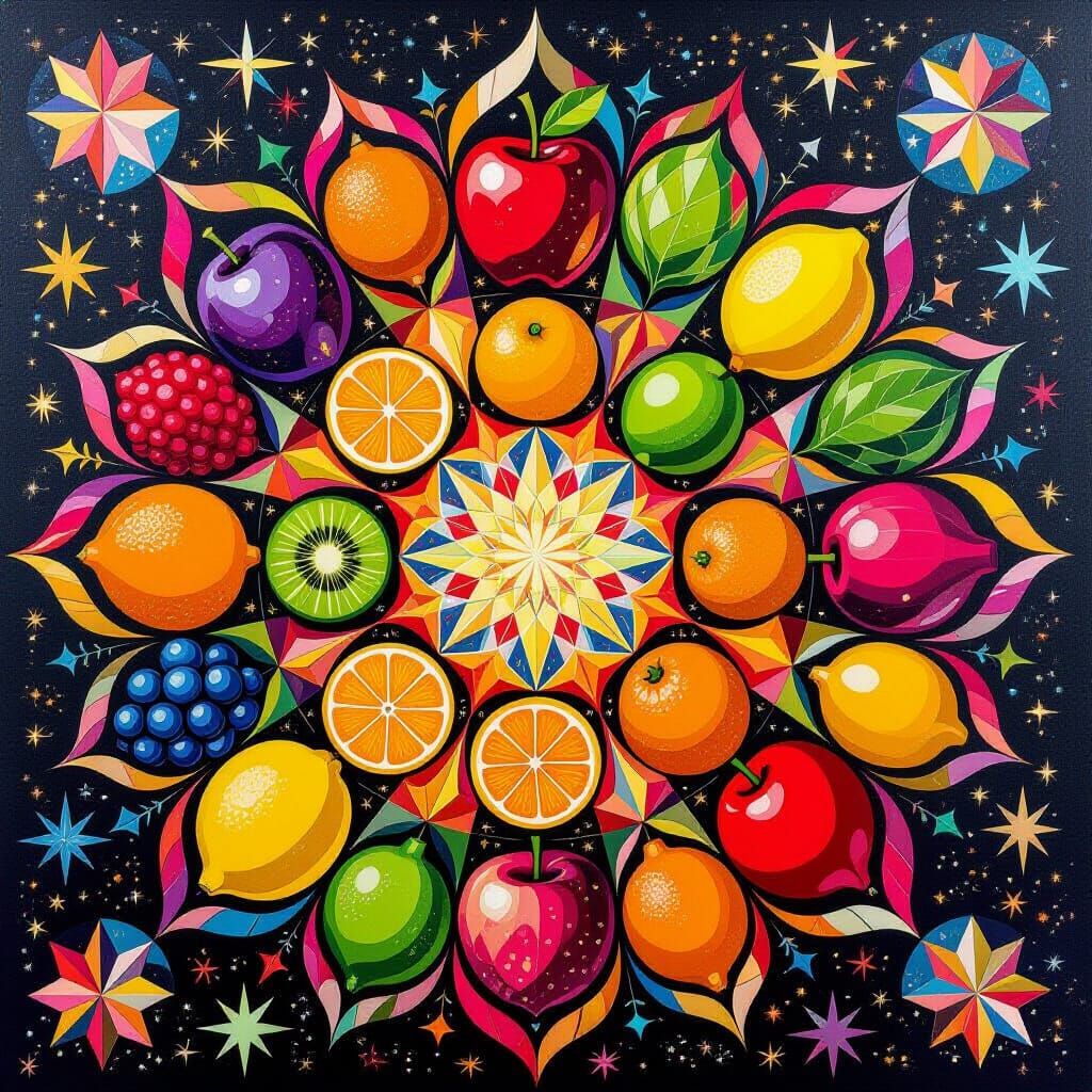 Cosmic Fruit Mandala Art with Internal Light