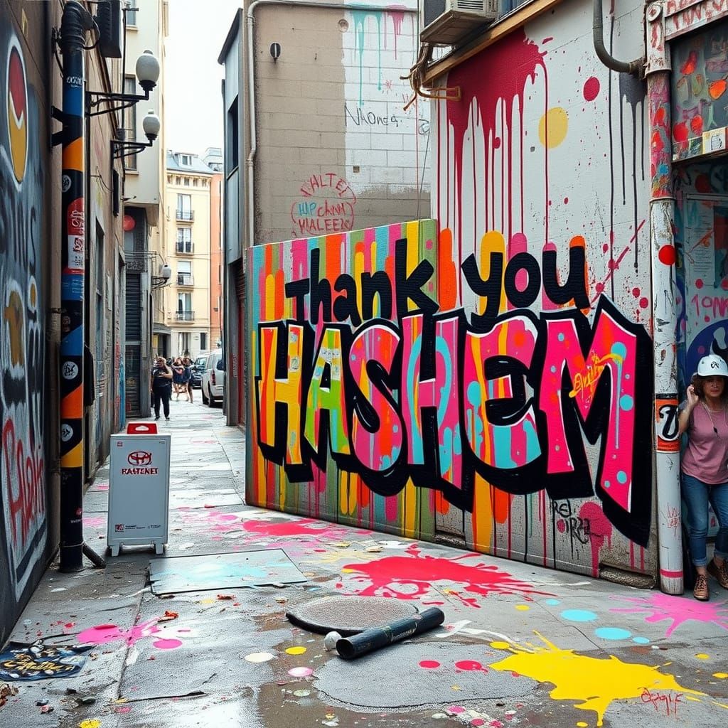 Vibrant Street Art: Thank You Hashem Graffiti
