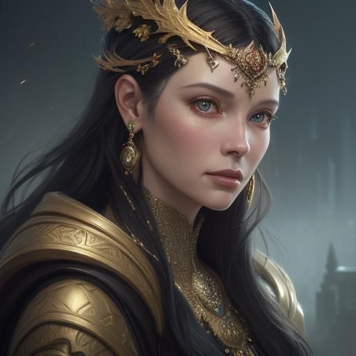 Ornate Portrait of Young Woman in Art Nouveau Style