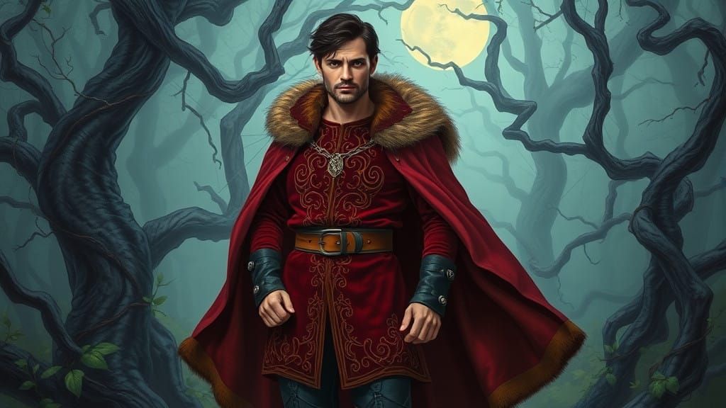 Enigmatic Figure in Moonlit Forest Glade