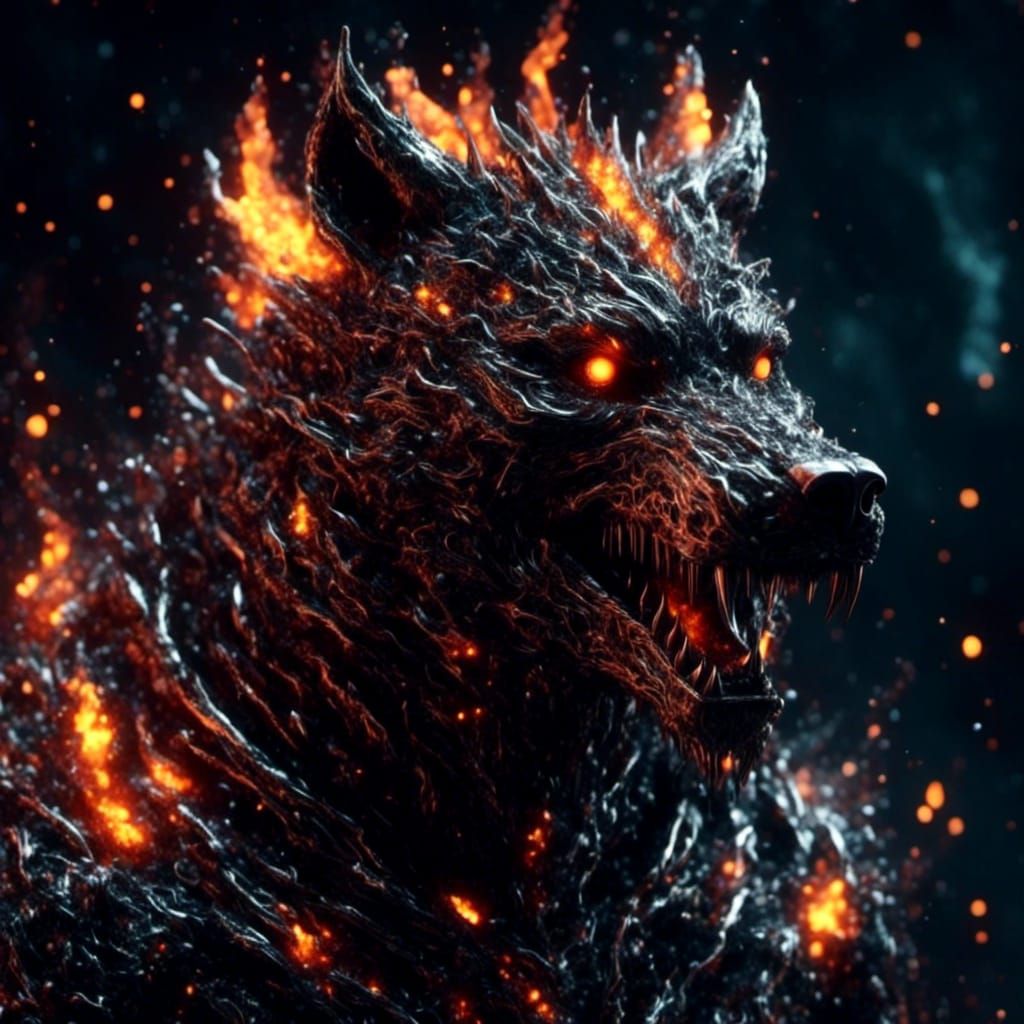Menacing Hellhound with Flaming Eyes