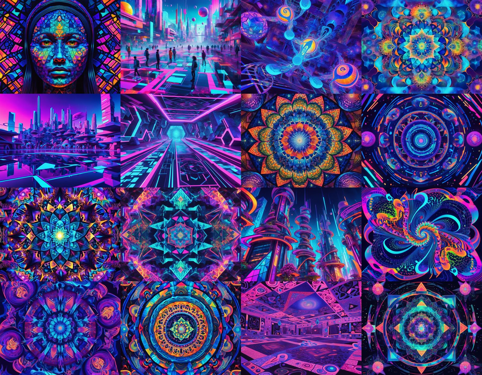 DMT art, multidimensional beings with geometric shapes, tren...