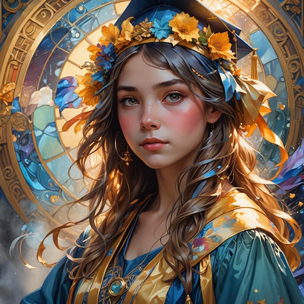 Vibrant Portrait of Girl in Graduation Gown