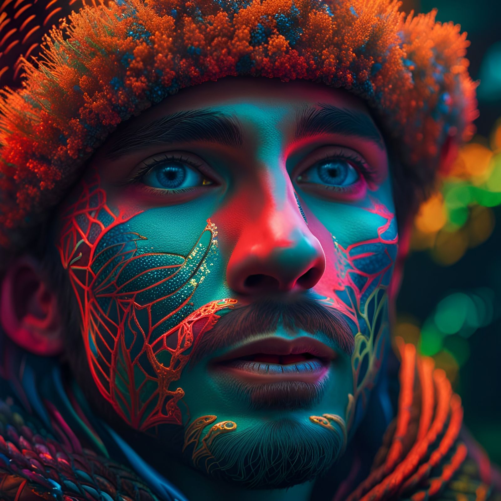Intricate Male Model in Surreal Pastel Lighting