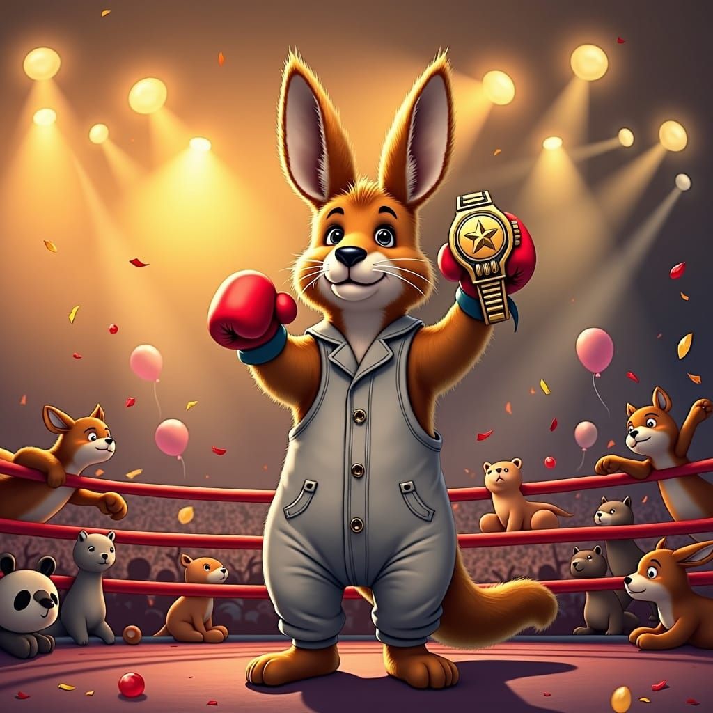 Baby Kangaroo Boxing Champ Celebrates Victory
