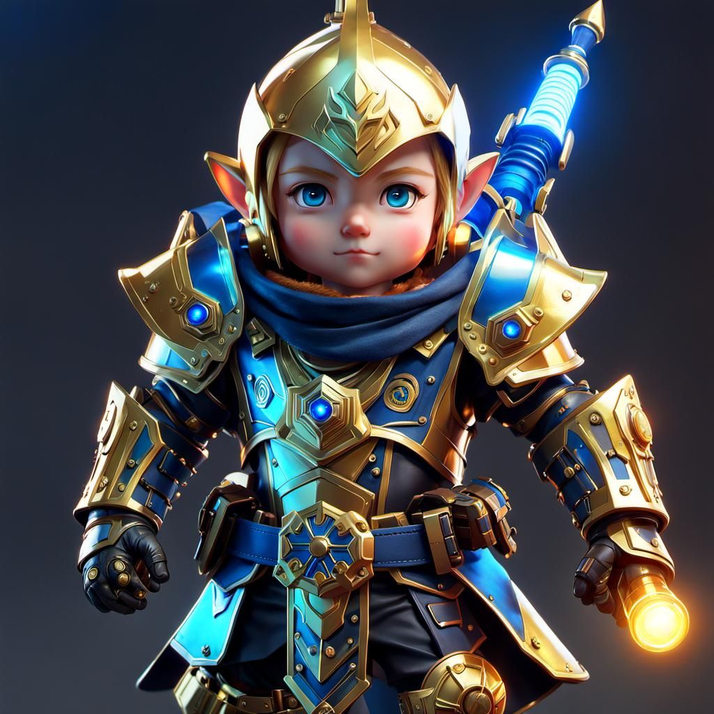 Gnome Gadgeteer with Golden Gun in Anime Style