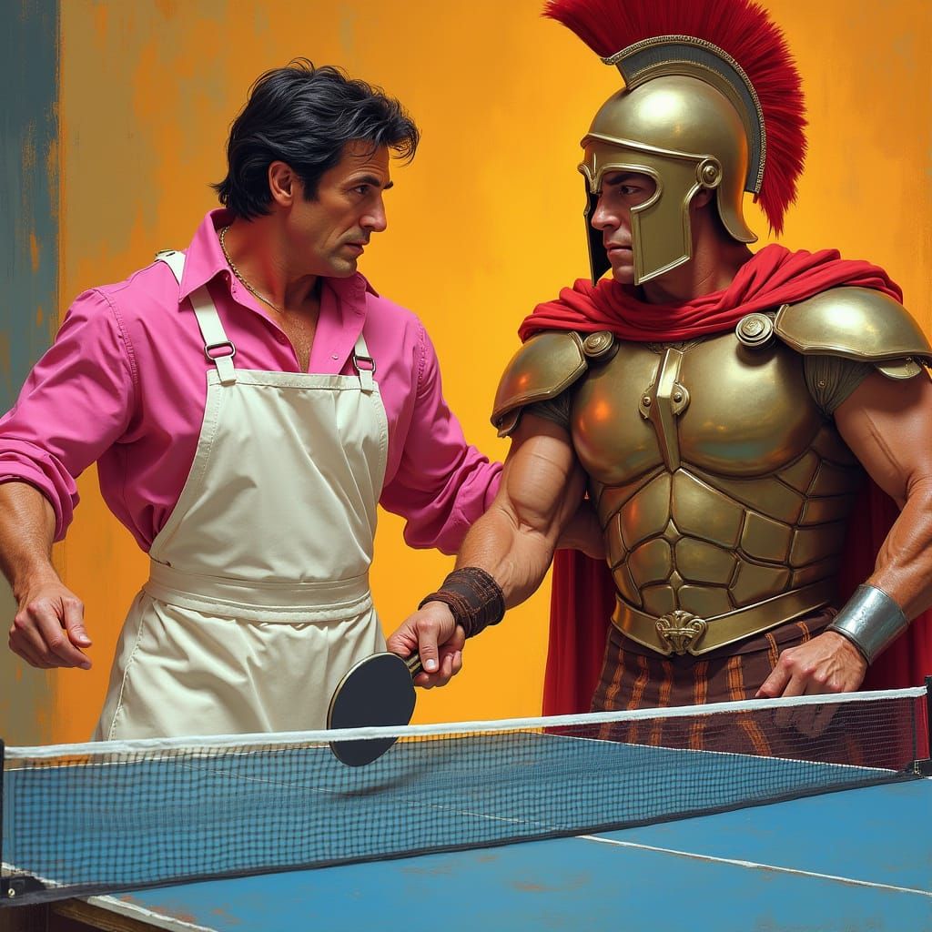 Stallone and Schwarzenegger Play Table Tennis in Retro-Futur...