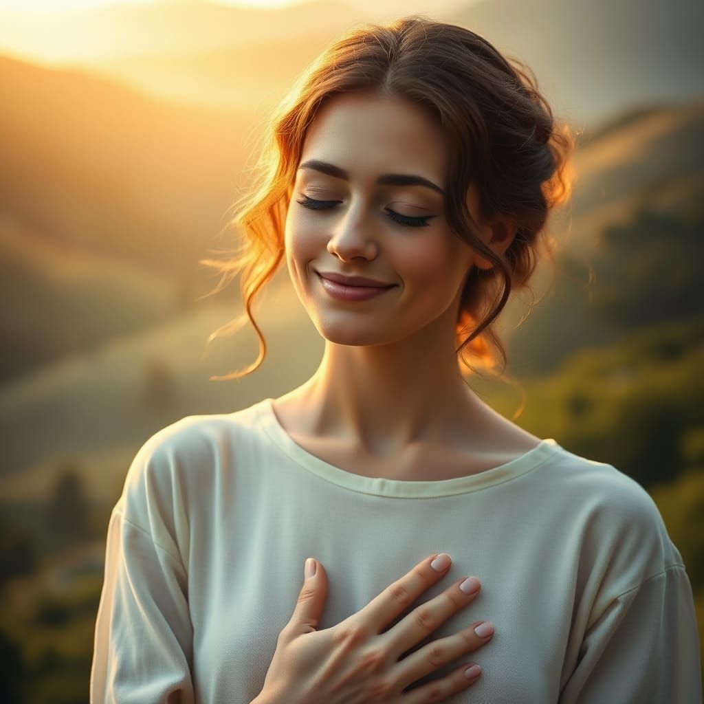 A Peaceful Woman Surrounded by Serene Nature