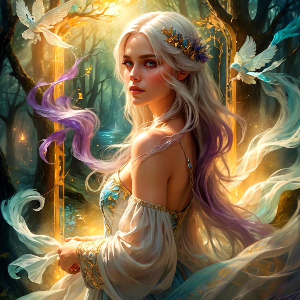 Fae Woman Tarot Card in Detailed Matte Painting Style