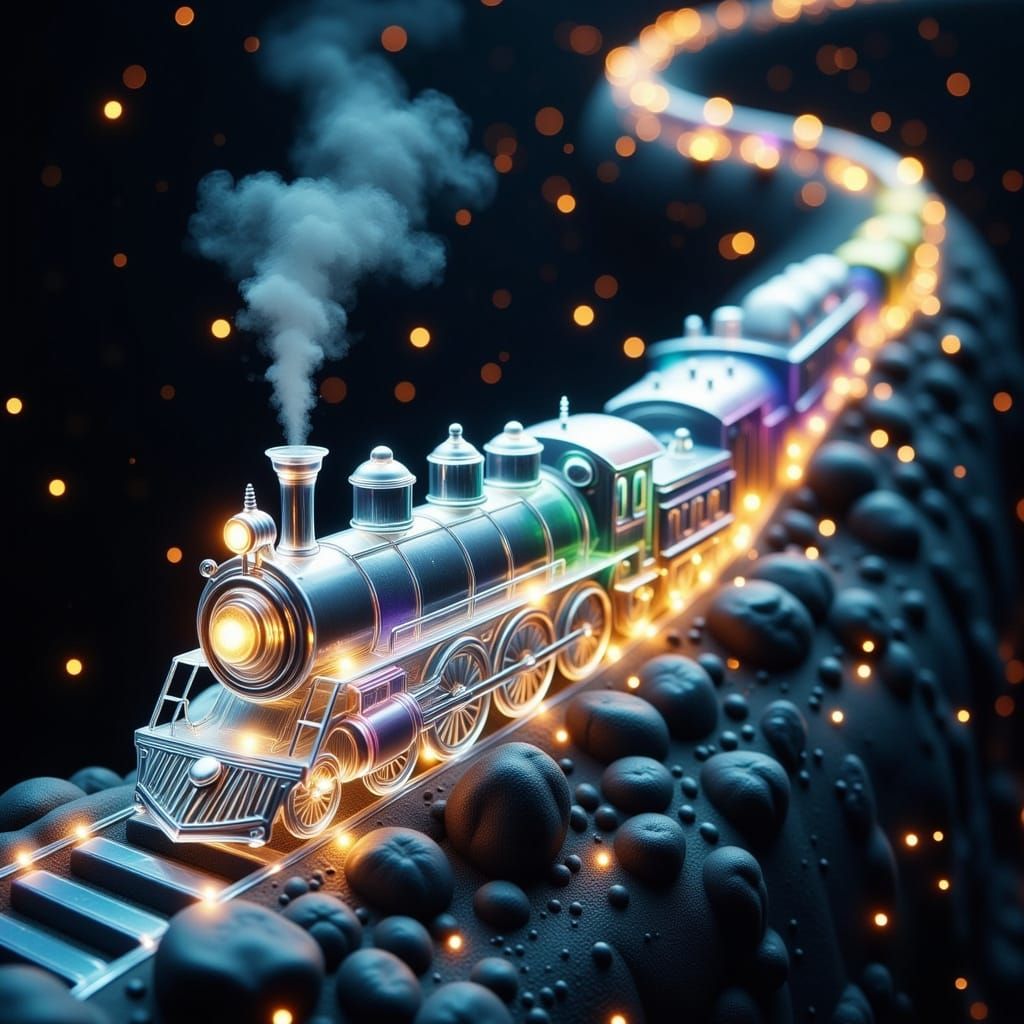 Majestic Glass Steam Engine Train in Hyperrealistic Style