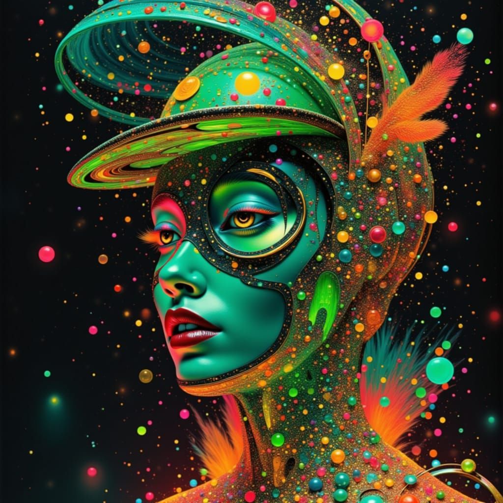 Psychedelic Robot Woman with Glowing Skin in Science Fiction...