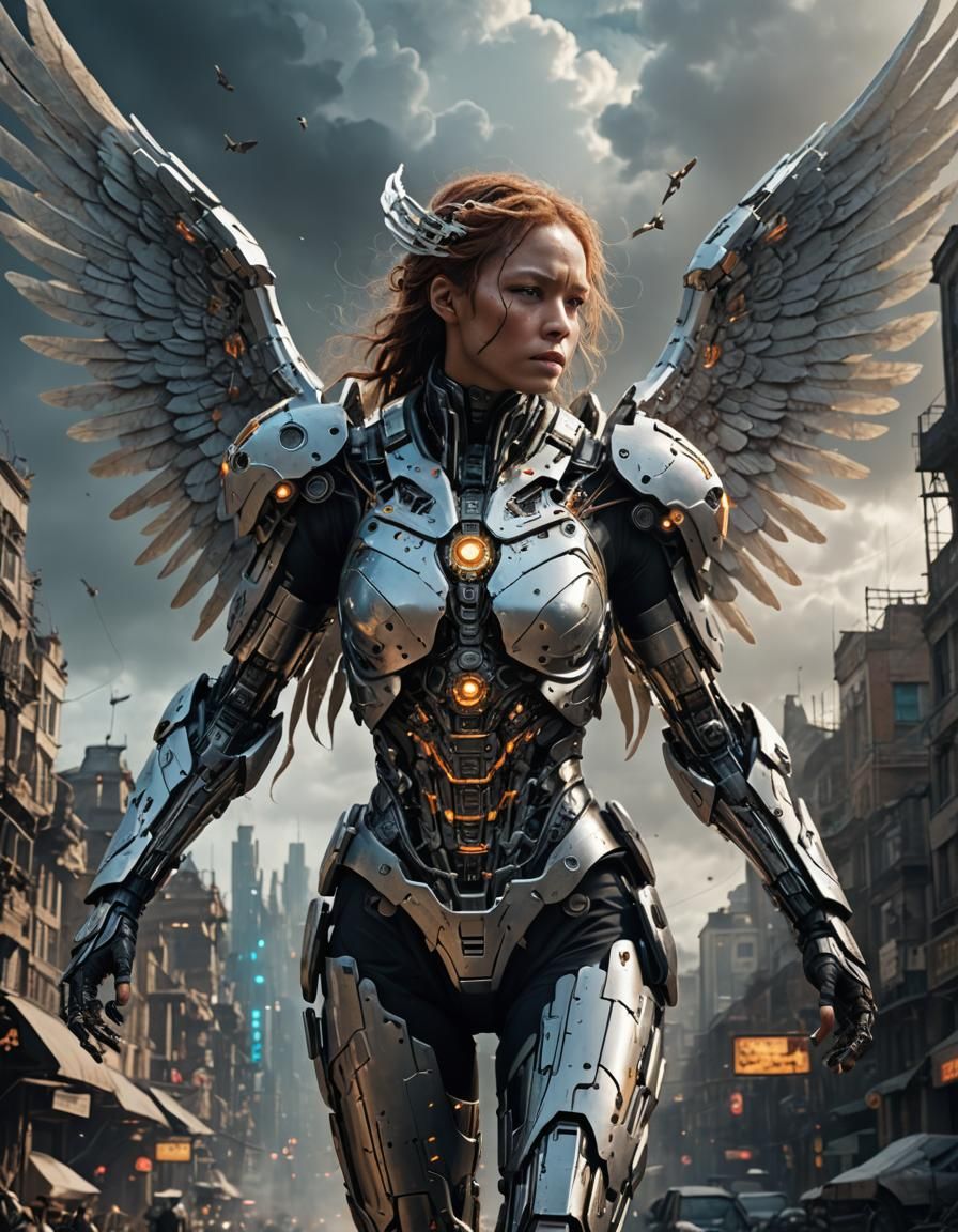 Epic Cyborg Angel Digital Matte Painting