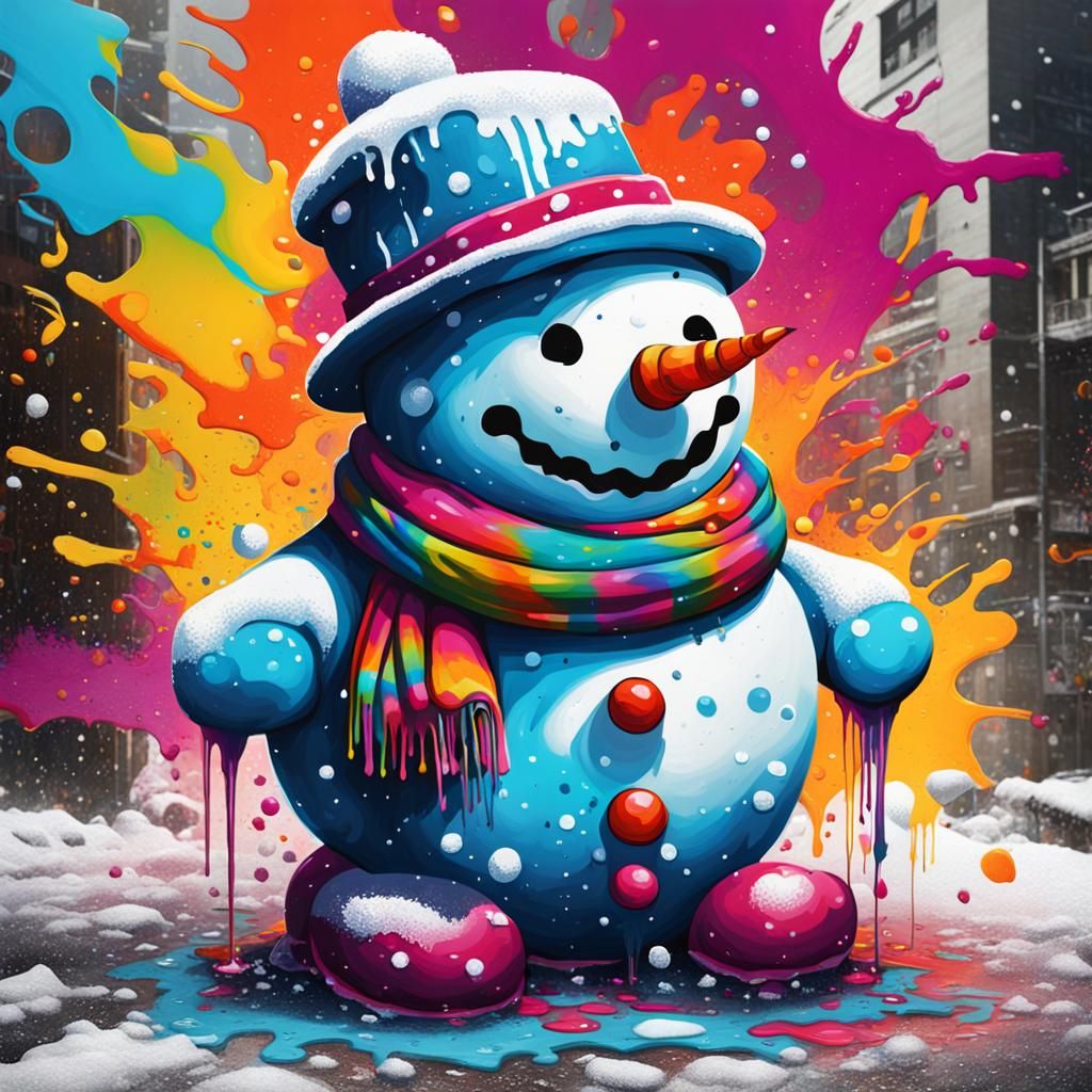 Graffiti Snowman in Splash Art Style