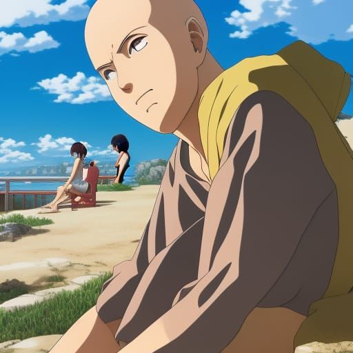 Saitama's Beach Vacation: Studio Ghibli Anime Style