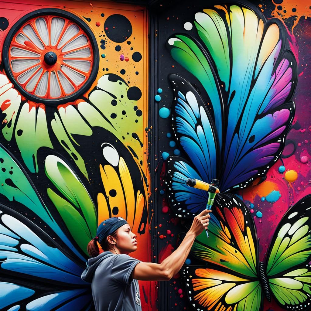Butterfly Artist: Graffiti Street Art in Vibrant Colors