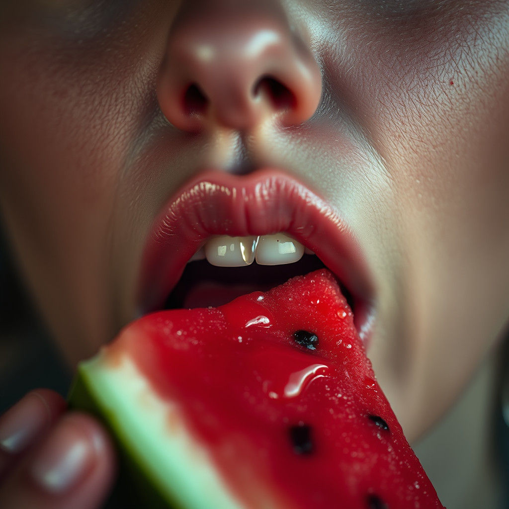 Woman Eating Watermelon in Hyperrealistic Cinematic Still
