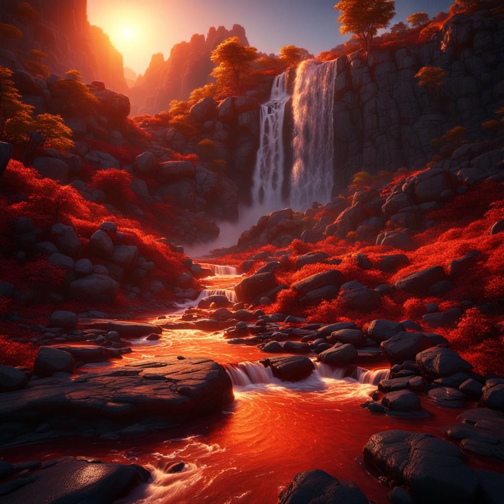 Lava Waterfall at Sunset: Fantasy Concept Art