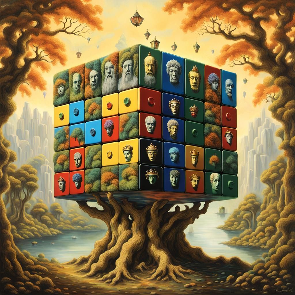 Surreal Rubik's Cube in Johfra Bosschart Style