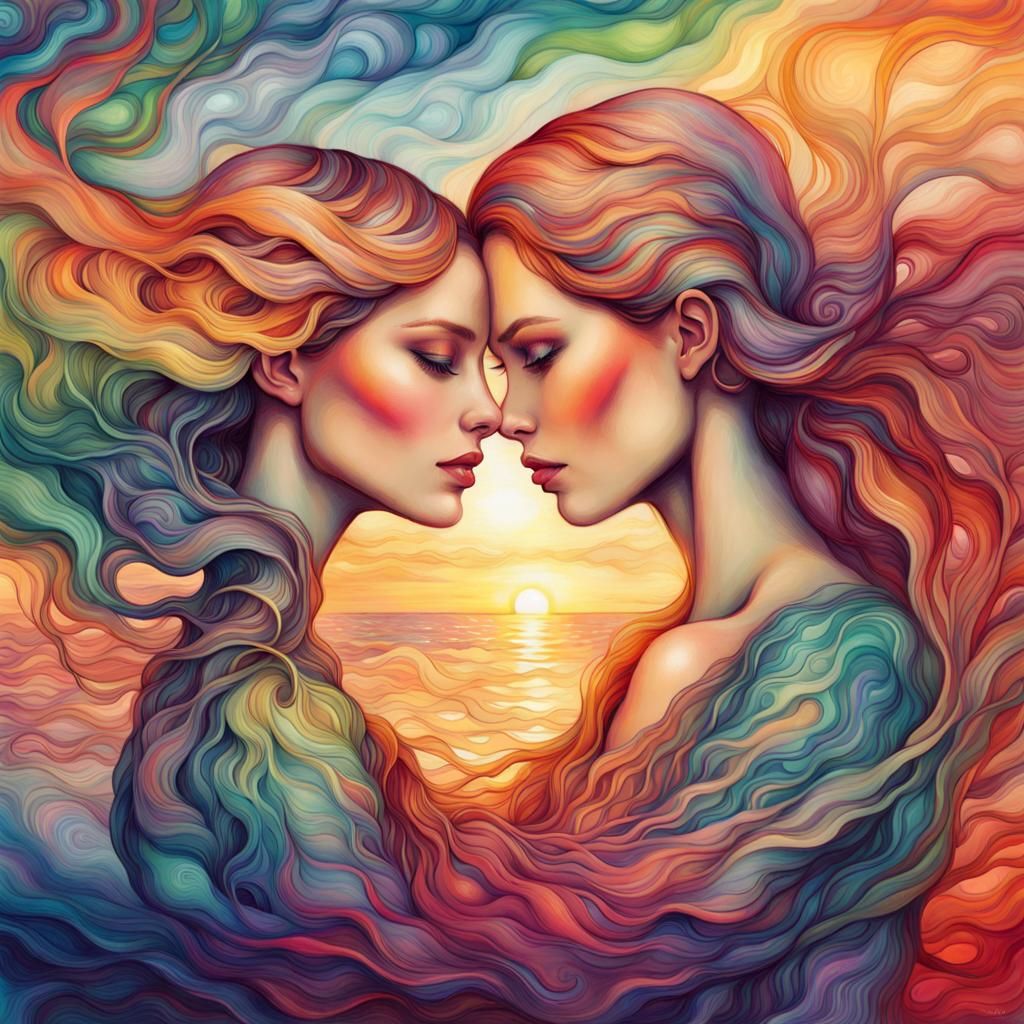 Rainbow Iridescent Sunset Embrace, Alcohol Ink Style