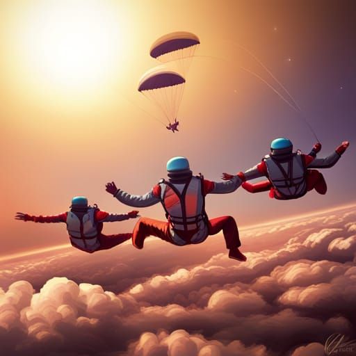 Cosmic Skydiving Paratroopers and Drones in 3D
