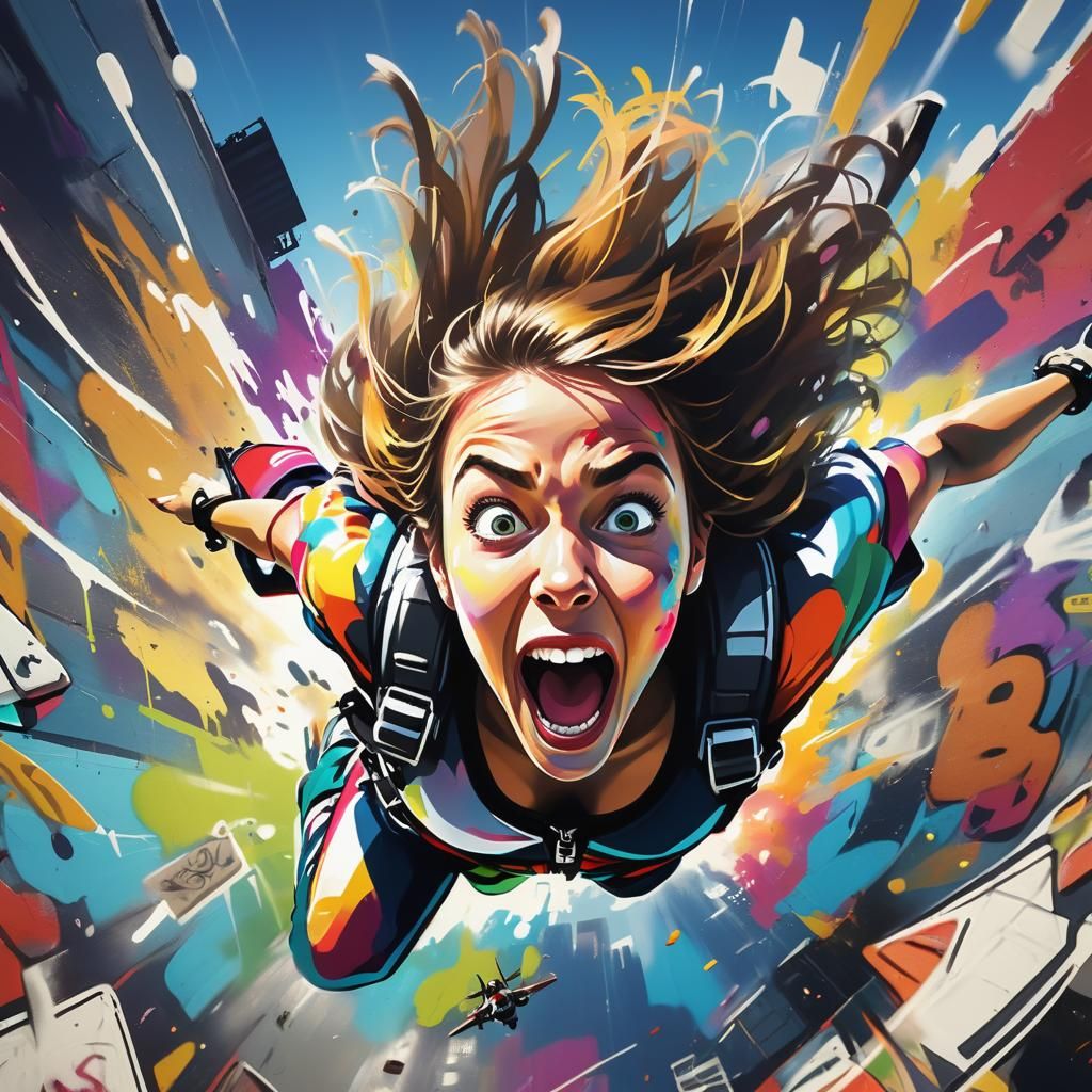 Woman in Mid-Flight Skydiving Scream Captured in Vibrant Gra...
