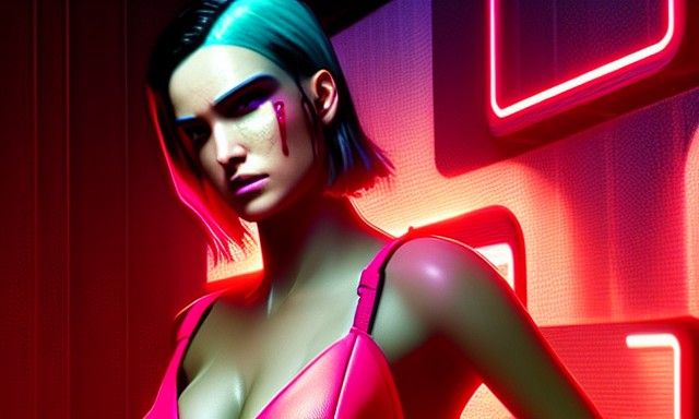 Cyberpunk Android Woman in Neon Cityscape