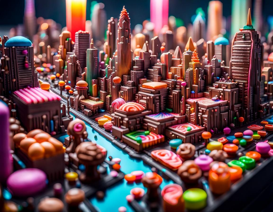Cyberpunk Metropolis Made of Candy in Diorama Style