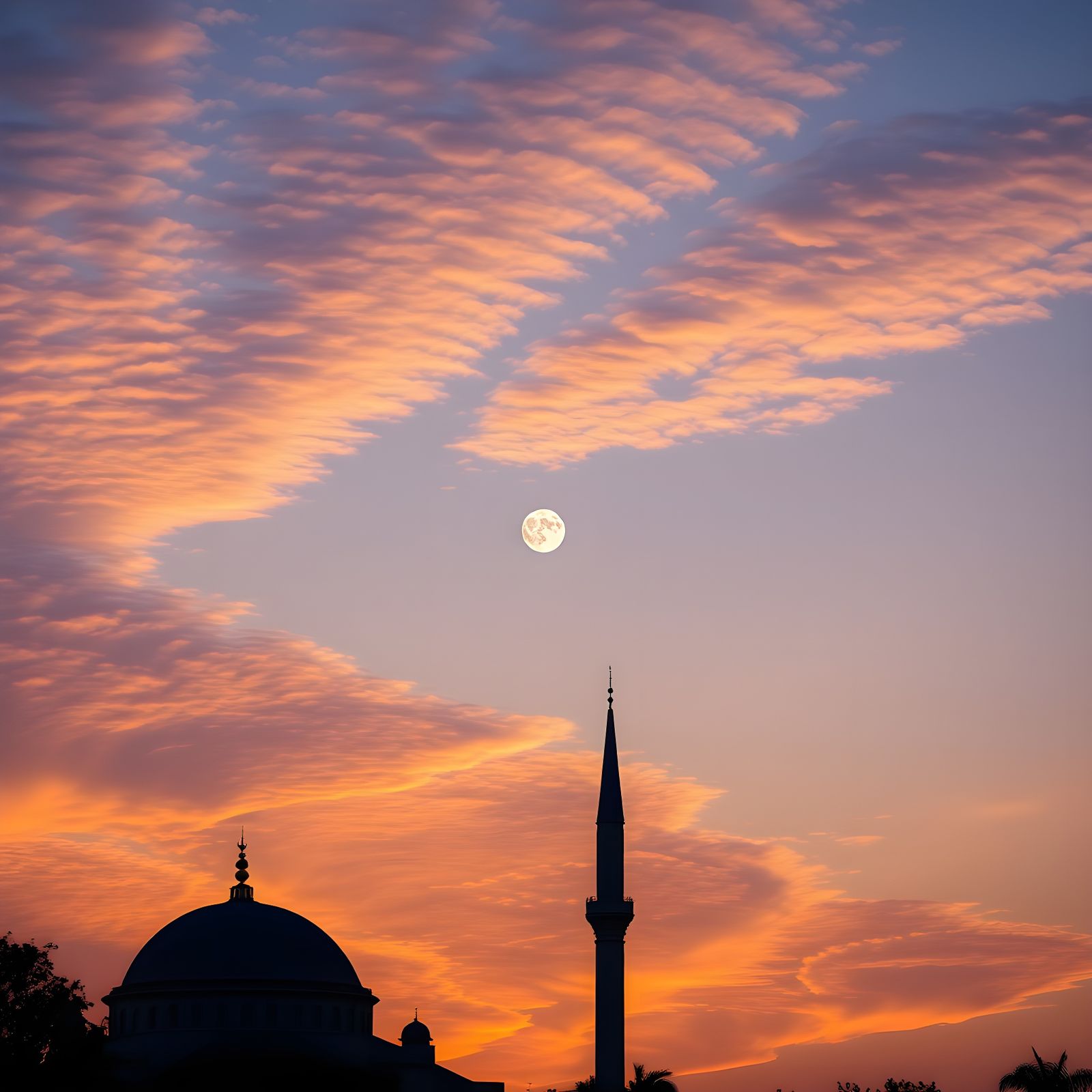 Tranquil Mosque Under Amber and Lavender Twilight