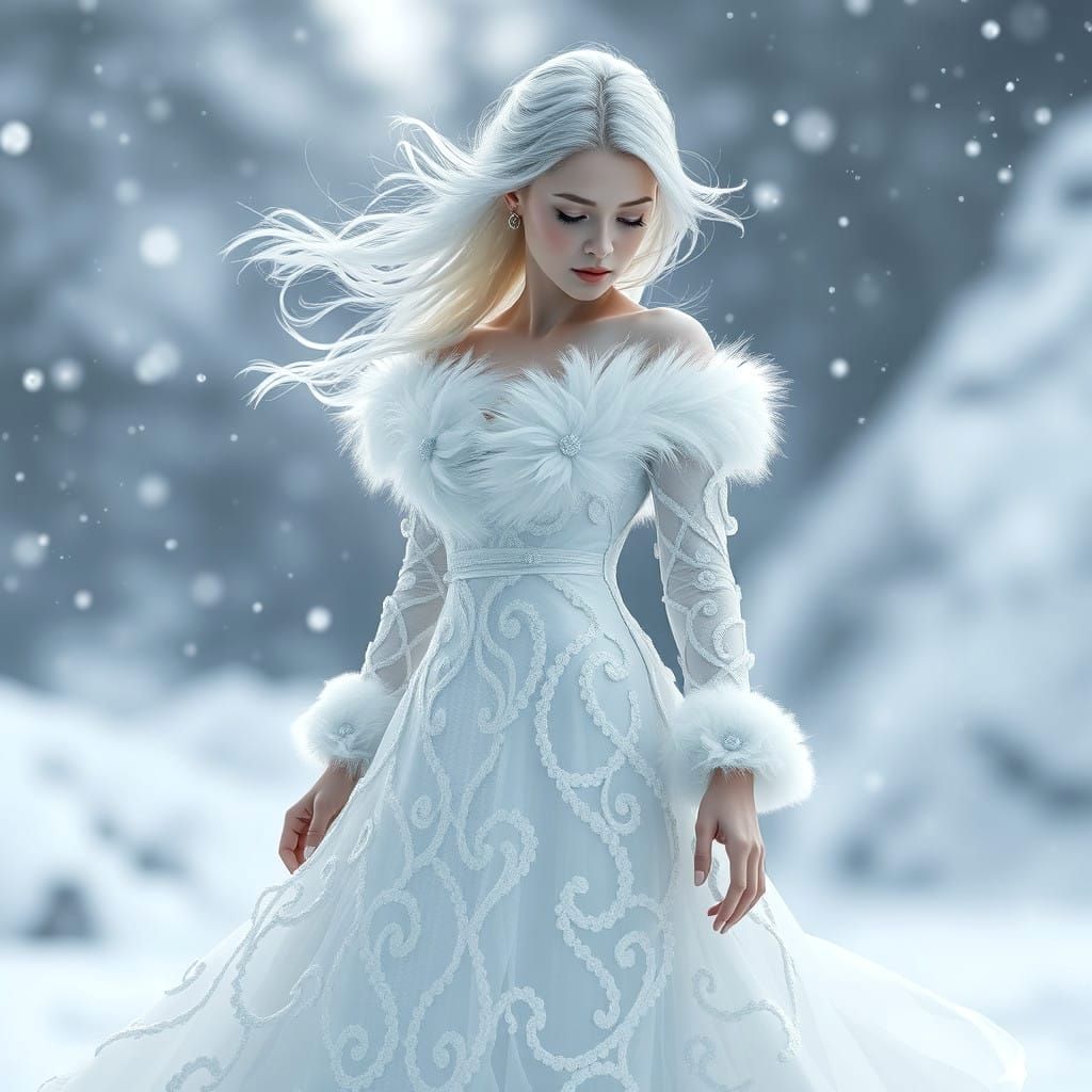 Ethereal Snow Maiden in Icy Fantasy