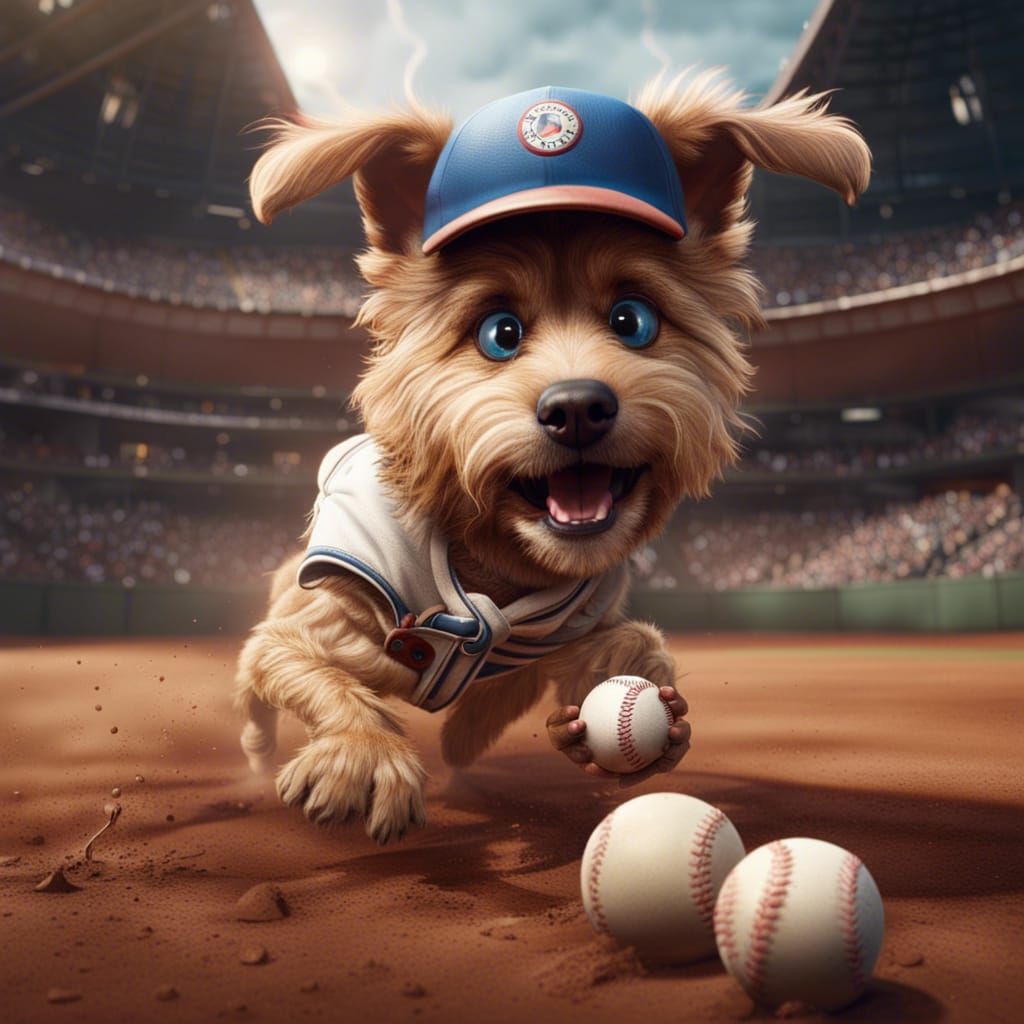 Dog Plays Baseball: Detailed Matte Painting in Deep Color