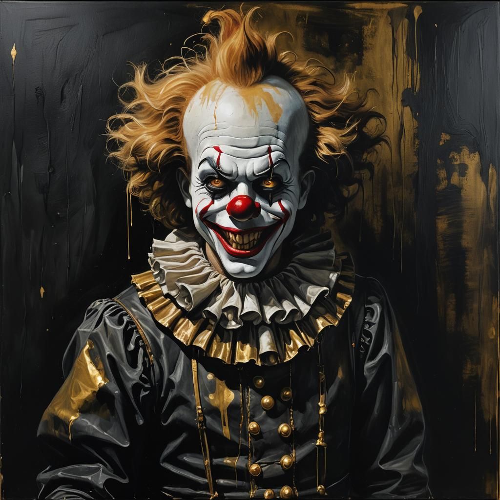 Cursed Clown Painting in Dark Fantasy Style