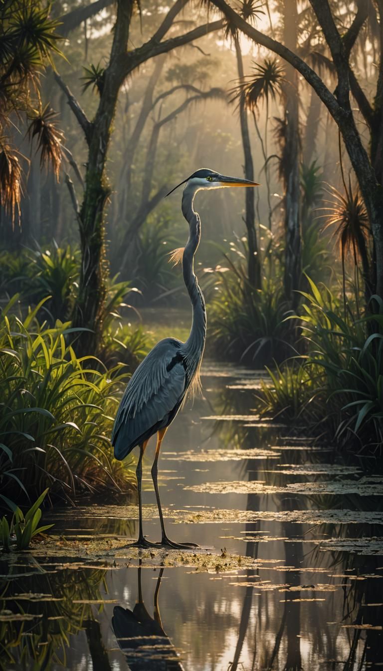 Heron in Everglades Wetlands: Landscape Photography