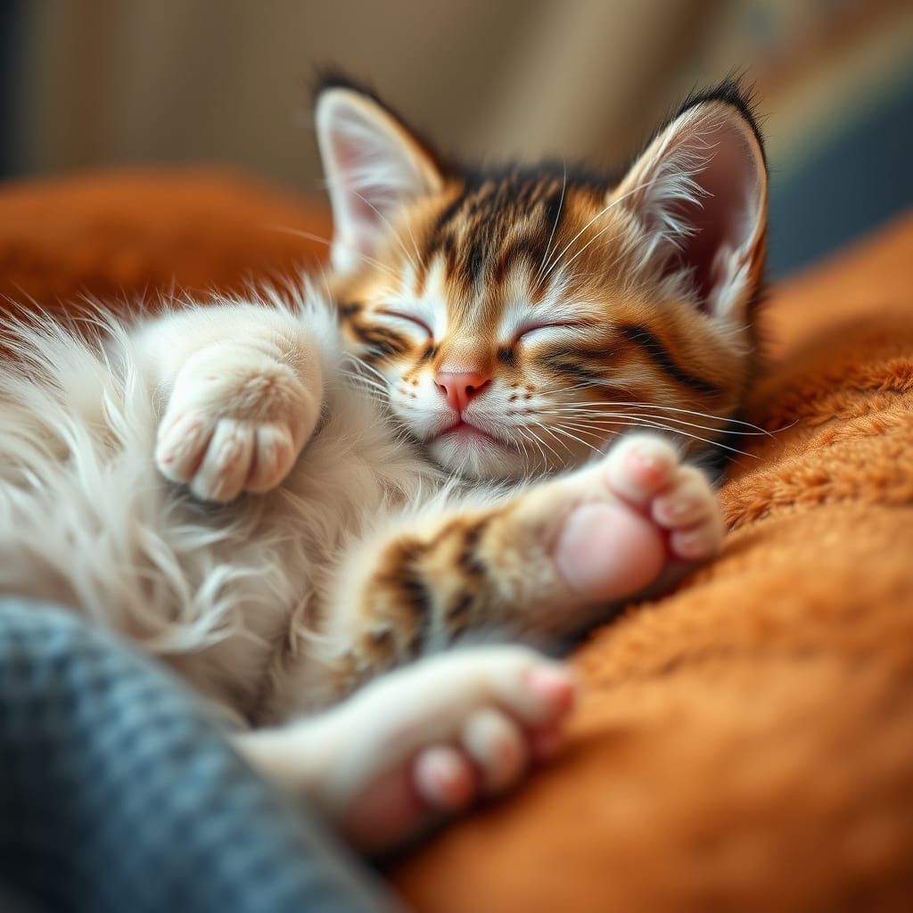 Cozy Sleeping Kitten in Hyperrealistic Detail