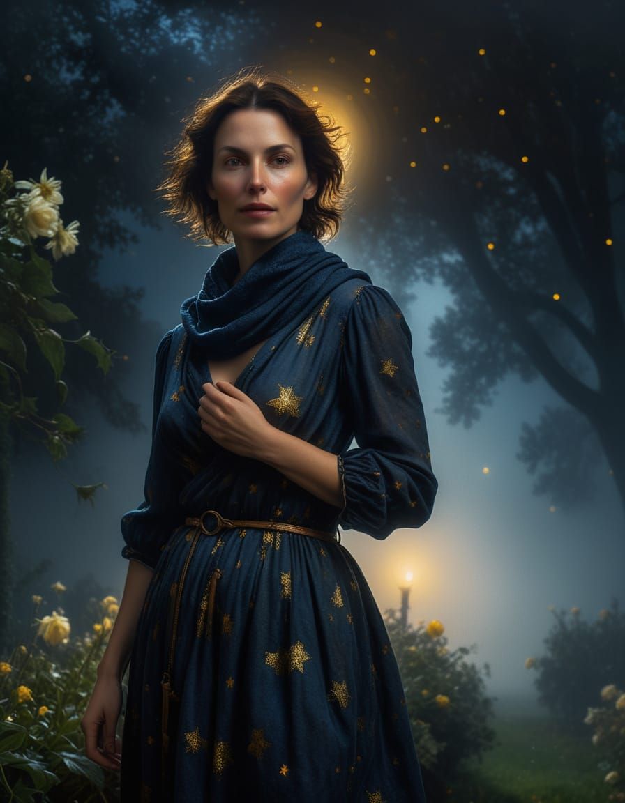 Baroque Beauty in Moonlit Garden