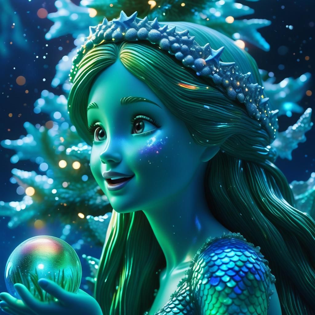 Christmas Mermaid Singing Undersea, Magical Realism