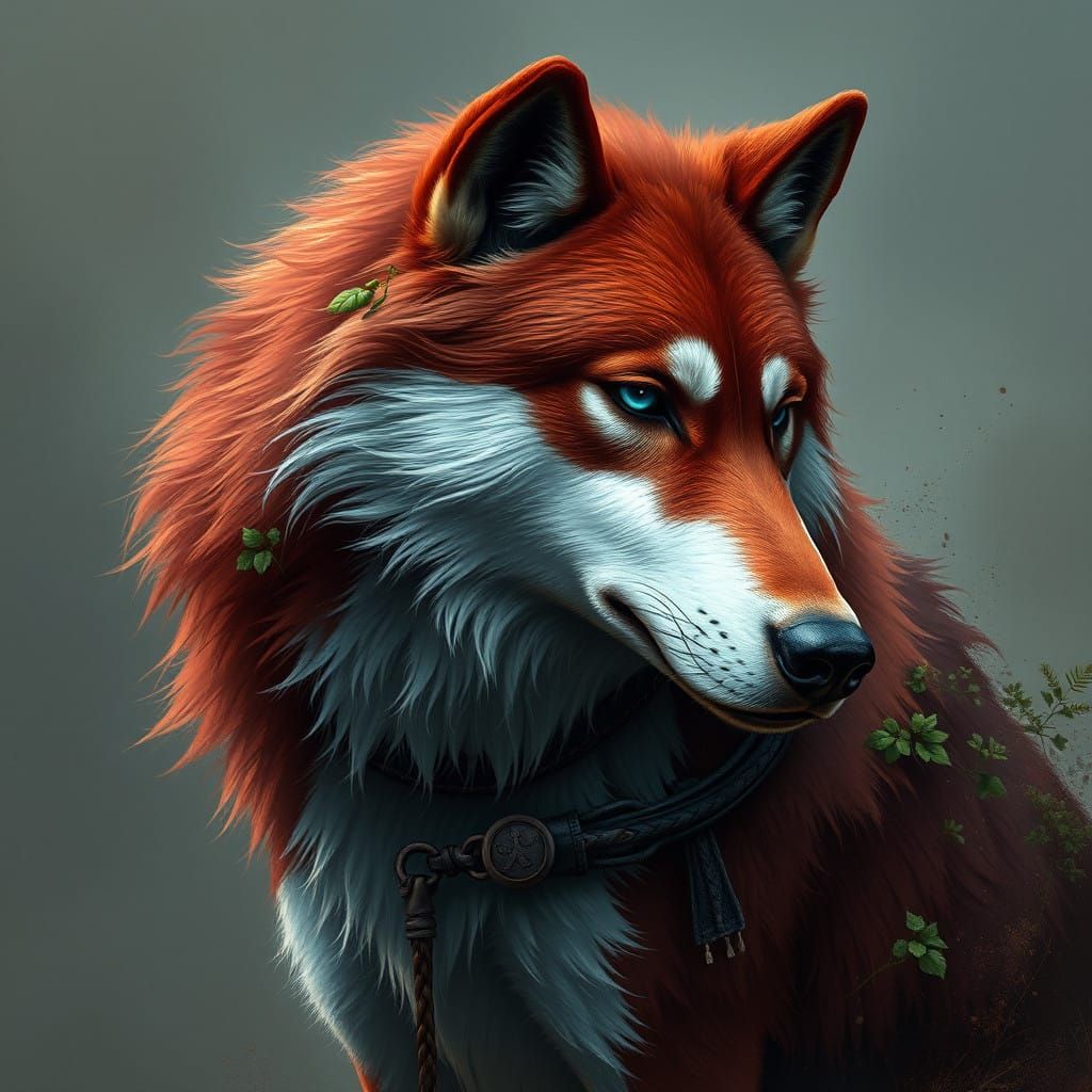 Majestic Crimson Wolf with White Paw Mark and Lush Fur