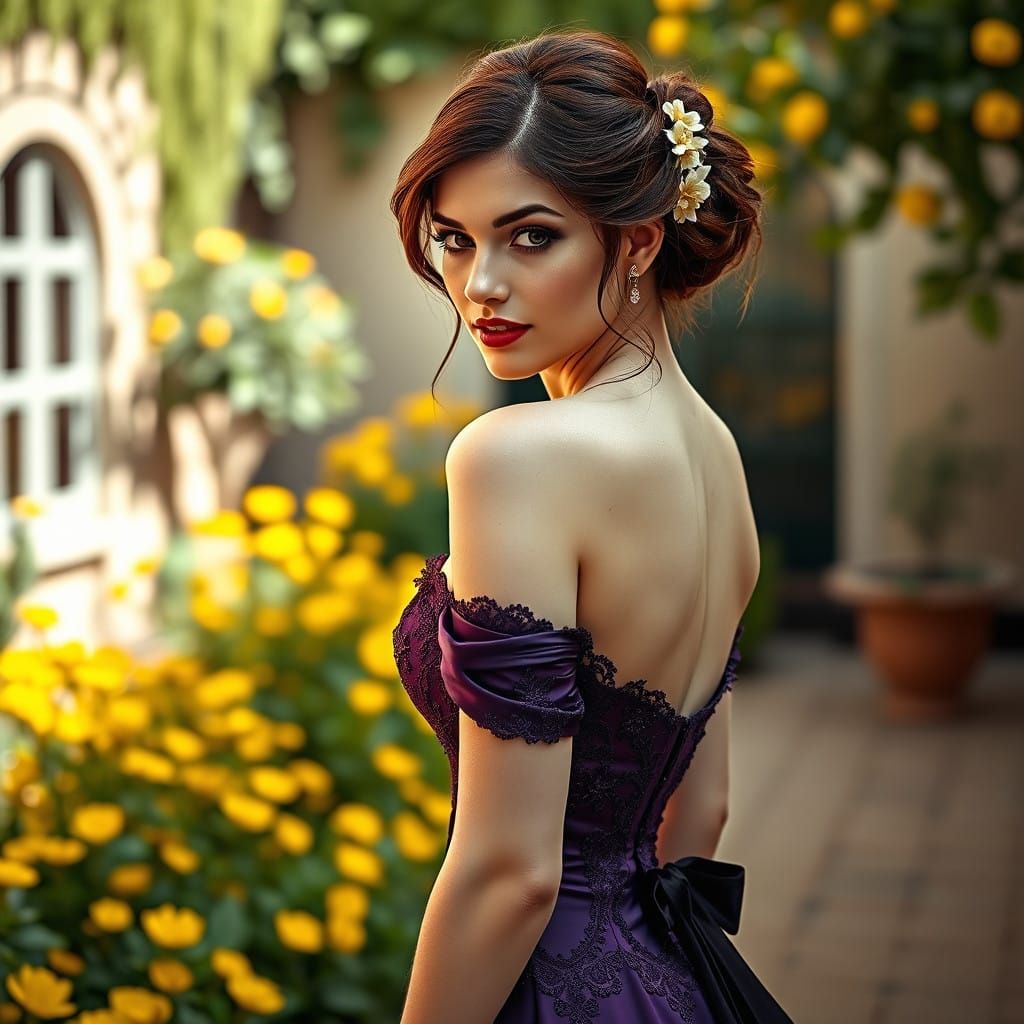 Ethereal Beauty in a Lavish Purple Corset Gown