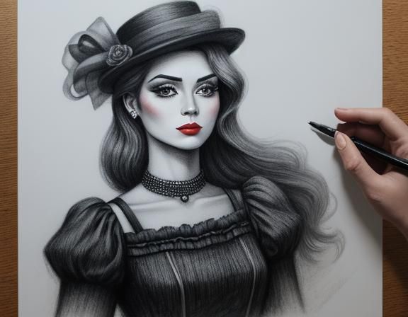 Retro Fashion in Hyperdetailed Charcoal Drawing