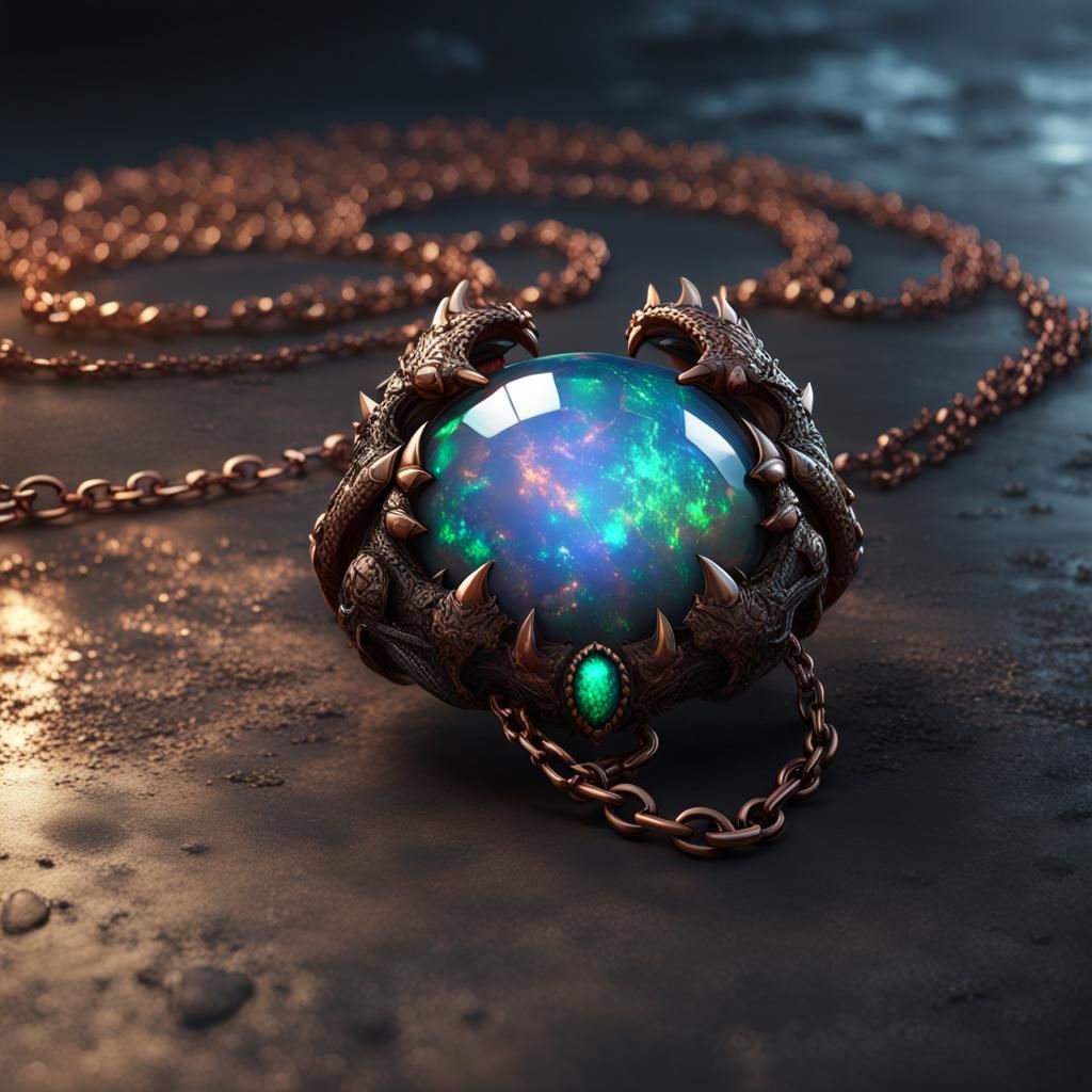 Epic Black Opal Necklace in Cyberpunk Style