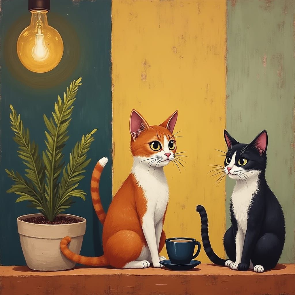 Charming Cat Cafe: Art Meets Illustration