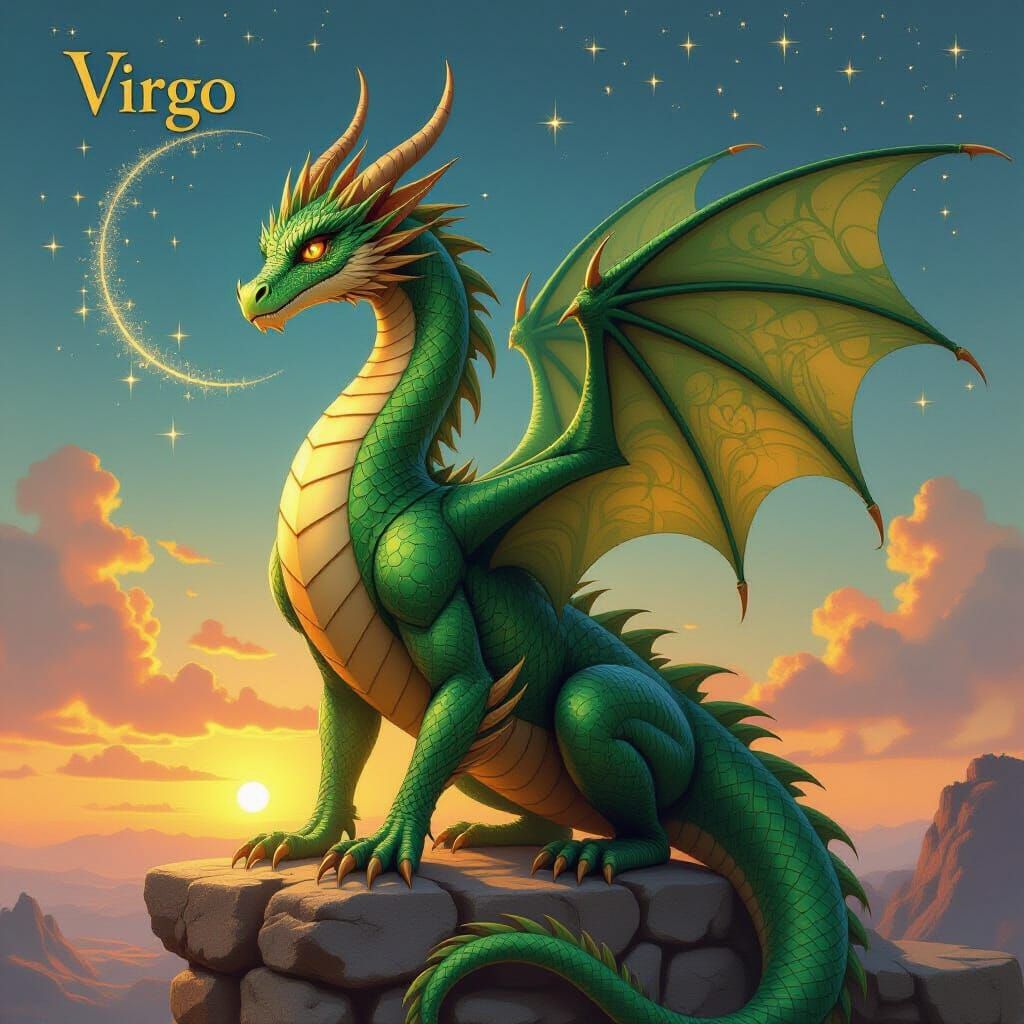 Virgo Dragon: Majestic Fantasy Illustration of Zodiac Sign