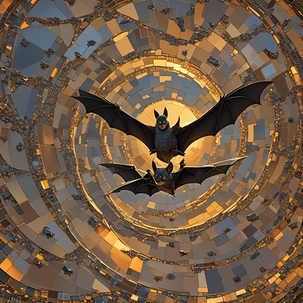 a natural sculpture of a Bat style mosaic + pointillism smoo...
