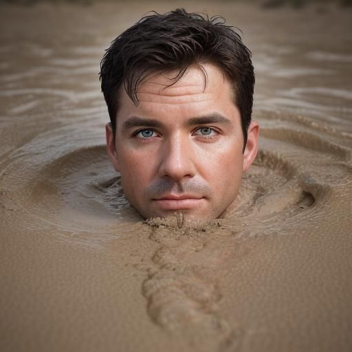 Male Police Officer Sinking in Quicksand Portrait